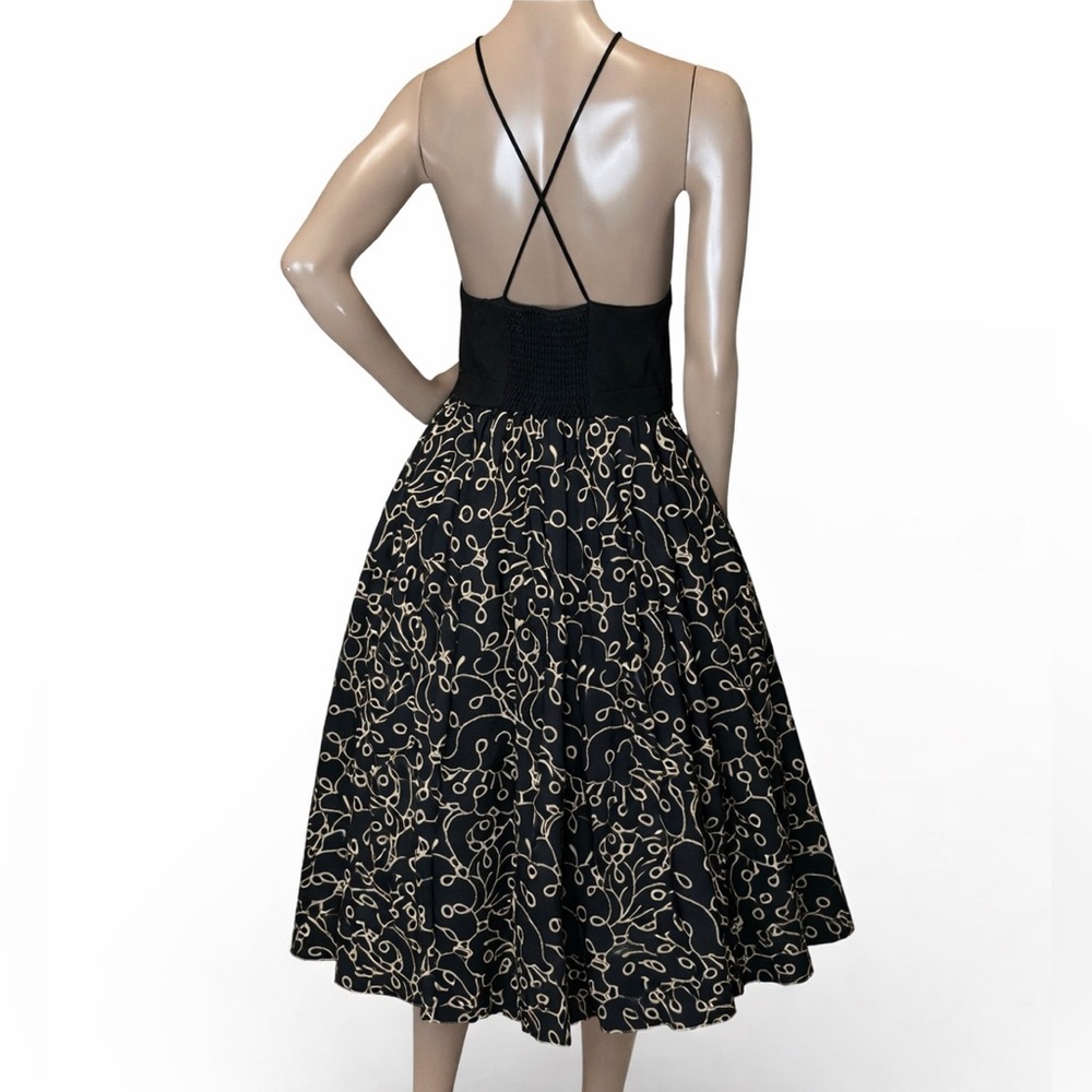 Maeve Anthropologie Strappy Eyelet Midi Flowy Dress Sz M Black Gold Metallic - Picture 6 of 8